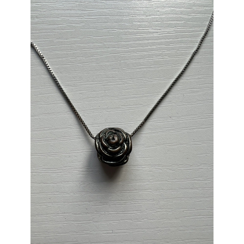 Rose STERLING SILVER Necklace Stamped 925 With Flower Pendant & Chain